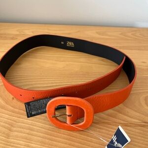 Zara Black and Orange Leather Belt, NWT